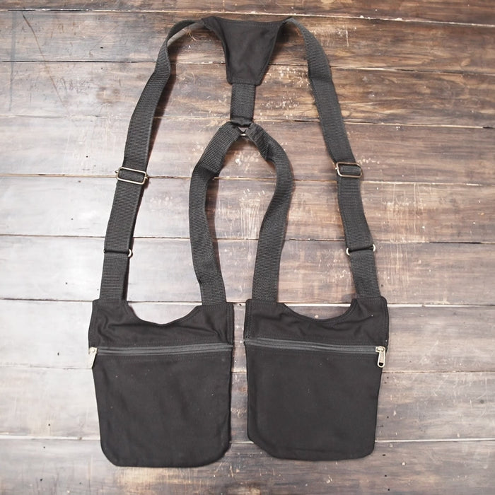 Handmade cotton shoulder harness pouch for festivals and travel