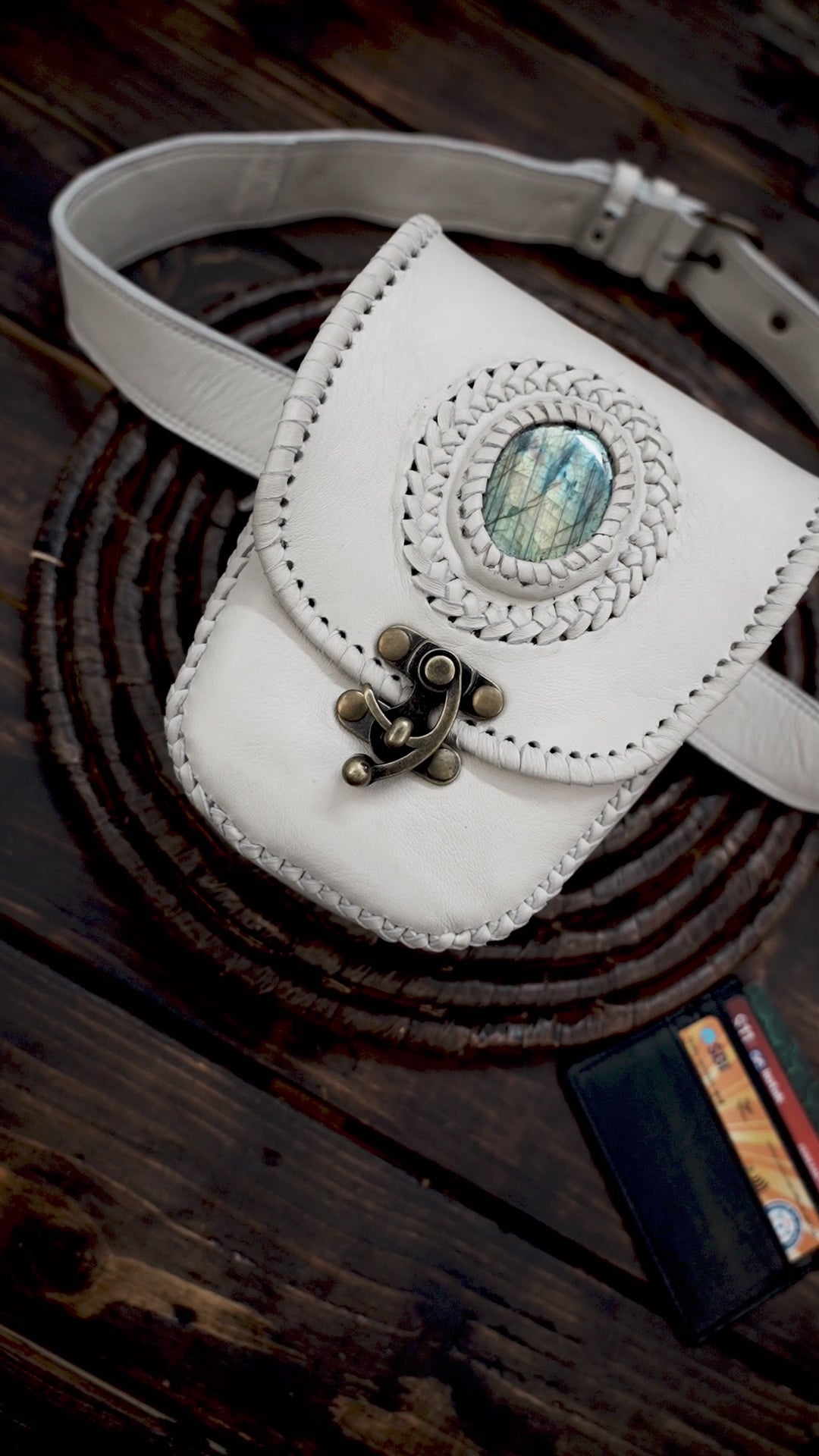 Handmade Leather Belt Bag: Gemstone Accent, Festival Fanny Pack