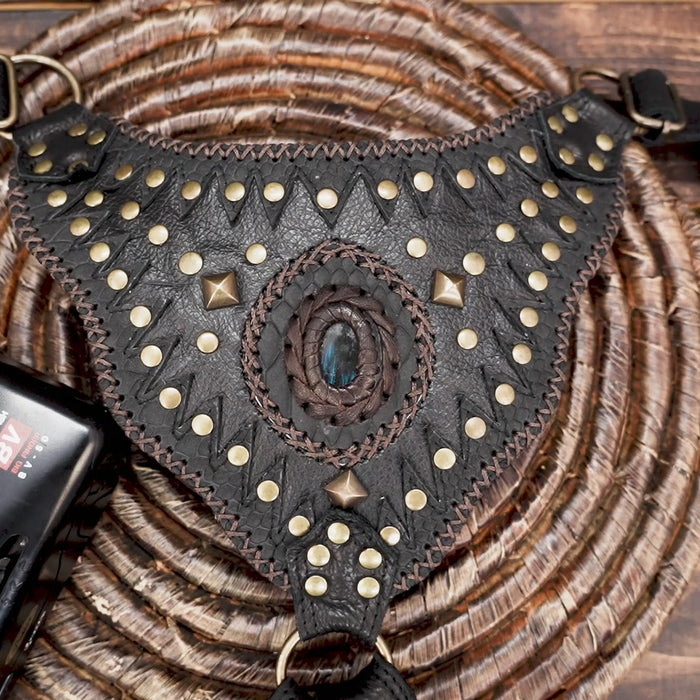 Genuine Handmade Leather Shoulder Holster with Gemstone Detail, Dual Pouch Handmade Leather Holster Bag with Adjustable Straps, with fit body and creativity 