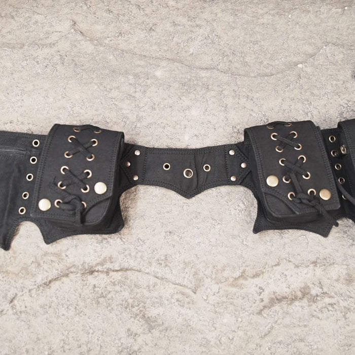 Black cotton cargo belt bag for festivals, markets, and outdoor events