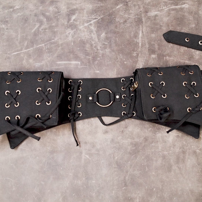 Gothic pocket belt with functional storage compartments