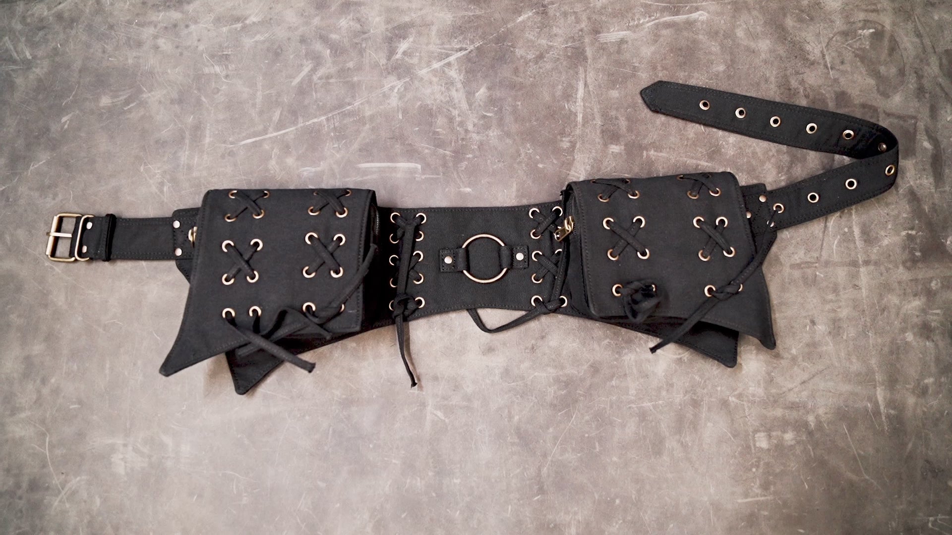 Gothic pocket belt with functional storage compartments