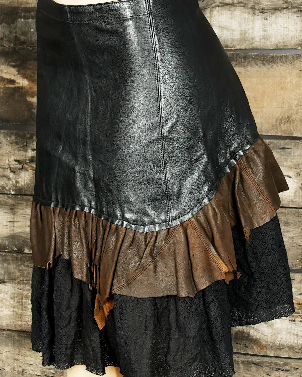 Unique gothic bohemian layered leather skirt.